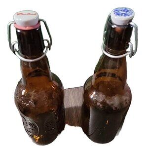 Lot 2 Grolsch And Rauchenfel Brown Glass Bottles Porcelain Flip Swing Top Vtg